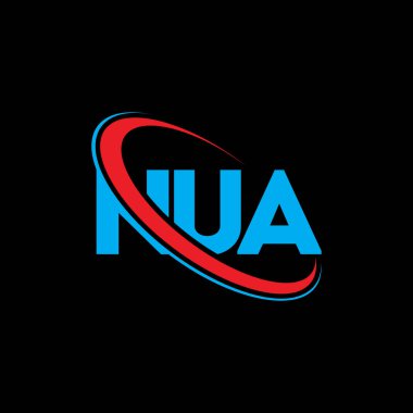 NUA logosu. NUA mektubu. NUA harf logosu tasarımı. Çember ve büyük harfli monogram logosuna bağlı NUA logosu. Teknoloji, iş ve emlak markası için NUA tipografisi.