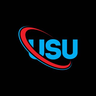 USU logosu. USU mektubu. USU mektup logosu tasarımı. Çember ve büyük harfli monogram logosuna bağlı USU logosu. Teknoloji, iş ve emlak markası için USU tipografisi.