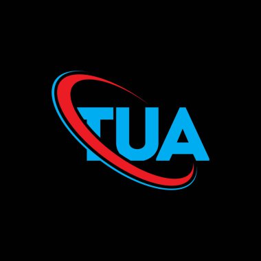 TUA logosu. TUA mektubu. TUA harf logosu tasarımı. Çember ve büyük harfli monogram logosuna bağlı TUA logosu. Teknoloji, iş ve emlak markası için TUA tipografisi.