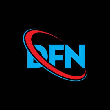 DFN logosu. DFN mektubu. DFN harf logosu tasarımı. Çember ve büyük harfli monogram logosuna bağlı DFN logosu. Teknoloji, iş ve emlak markası için DFN tipografisi.