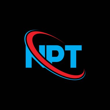 NPT logosu. NPT mektubu. NPT harf logosu tasarımı. Çember ve büyük harfli monogram logosuna bağlı baş harfler NPT logosu. Teknoloji, iş ve emlak markası için NPT tipografisi.