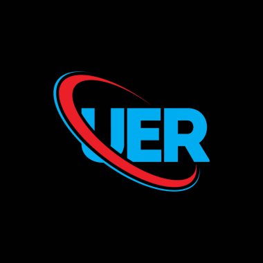 UER logosu. UER mektubu. UER harf logosu tasarımı. Çember ve büyük harfli monogram logosuna bağlı UER logosu. Teknoloji, iş ve emlak markası için UER tipografisi.