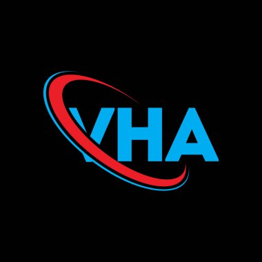 VHA logosu. VHA mektubu. VHA mektup logosu tasarımı. Çember ve büyük harfli monogram logosuna bağlı baş harfler VHA logosu. Teknoloji, iş ve emlak markası için VHA tipografisi.