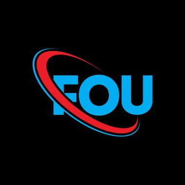 FOU logosu. FOU mektubu. FOU harf logosu tasarımı. Çember ve büyük harfli monogram logosuna bağlı FOU logosunun baş harfleri. FOU teknoloji, iş ve emlak markası tipografisi.