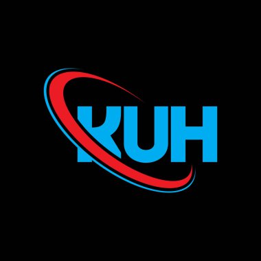 KUH logosu. KUH mektubu. KUH mektup logosu tasarımı. Çember ve büyük harfli monogram logosuna bağlı baş harfler KUH logosu. Teknoloji, iş ve emlak markası için KUH tipografisi.