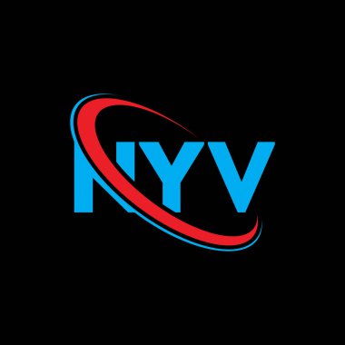 NYV logosu. NYV mektubu. NYV mektup logosu tasarımı. Çember ve büyük harfli monogram logosuna bağlı baş harfler NYV logosu. Teknoloji, iş ve emlak markası için NYV tipografisi.