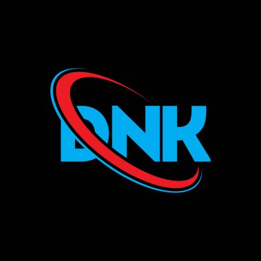 DNK logosu. DNK mektubu. DNK mektup logosu tasarımı. Çember ve büyük harfli monogram logosuyla birleştirilmiş DNK logosu. Teknoloji, iş ve emlak markası için DNK tipografisi.