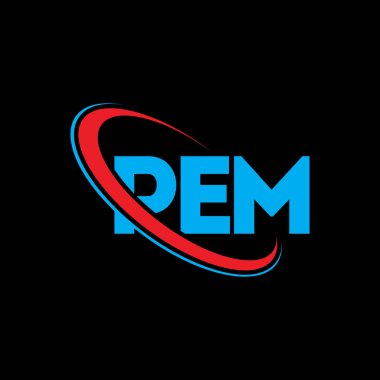 PEM logosu. PEM mektubu. PEM harf logosu tasarımı. Çember ve büyük harfli monogram logosuyla birleştirilmiş PEM logosu. Teknoloji, iş ve emlak markası için PEM tipografisi.