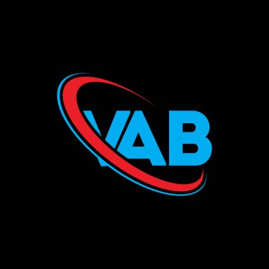 VAB logosu. VAB mektubu. VAB harf logosu tasarımı. Çember ve büyük harfli monogram logosuna bağlı VAB logosu. Teknoloji, iş ve emlak markası için VAB tipografisi.