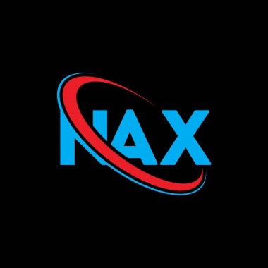 NAX logosu. NAX mektubu. NAX harfli logo tasarımı. Çember ve büyük harfli monogram logosuna bağlı NAX logosu. Teknoloji, iş ve emlak markası için NAX tipografisi.