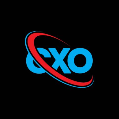 CXO logosu. CXO mektubu. CXO harf logosu tasarımı. Çember ve büyük harfli monogram logosuna bağlı baş harfler. Teknoloji, iş ve emlak markası için CXO tipografisi.