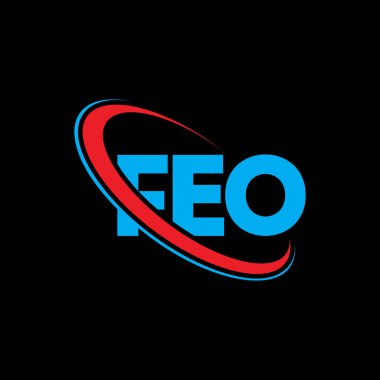 FEO logosu. FEO mektubu. FEO harf logosu tasarımı. Çember ve büyük harfli monogram logosuna bağlı FEO logosunun baş harfleri. Teknoloji, iş ve emlak markası için FEO tipografisi.