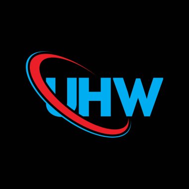 UHW logosu. UHW mektubu. UHW harf logosu tasarımı. Çember ve büyük harfli monogram logosuna bağlı baş harfler UHW. Teknoloji, iş ve emlak markası için UHW tipografisi.
