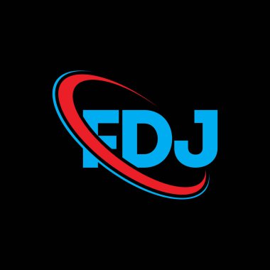 FDJ logosu. FDJ mektubu. FDJ mektup logosu tasarımı. Çember ve büyük harfli monogram logosuna bağlı baş harfler FDJ logosu. Teknoloji, iş ve emlak markası için FDJ tipografisi.