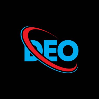 DEO logosu. DEO mektubu. DEO harf logosu tasarımı. Çember ve büyük harfli monogram logosuna bağlı DEO logosu. Teknoloji, iş ve emlak markası için DEO tipografisi.
