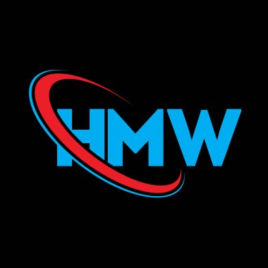 HMW logosu. HMW mektubu. HMW harf logosu tasarımı. Çember ve büyük harfli monogram logosuyla birleştirilmiş HMW logosu. Teknoloji, iş ve emlak markası için HMW tipografisi.