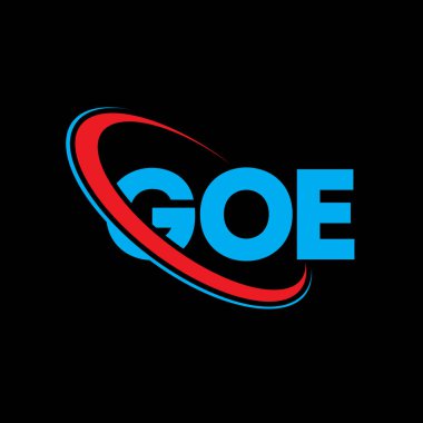 Devam et logosu. Mektup. GOE harfi logo tasarımı. Çember ve büyük harfli monogram logosuna bağlı GOE logosu. Teknoloji, iş ve emlak markası için GOE tipografisi.