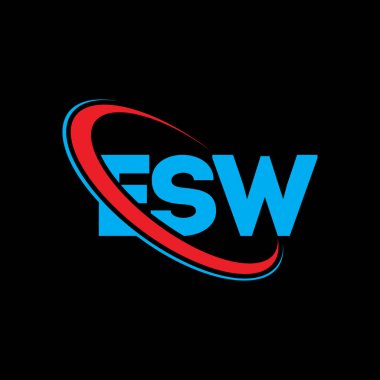 ESW logosu. ESW mektubu. ESW harf logosu tasarımı. Çember ve büyük harfli monogram logosuna bağlı baş harfler ESW logosu. ESW teknoloji, iş ve gayrimenkul markası tipografisi.