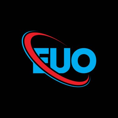 EUO logosu. EUO mektubu. EUO mektup logosu tasarımı. Çember ve büyük harfli monogram logosuna bağlı baş harfler EUO logosu. EUO teknoloji, iş ve emlak markası tipografisi.