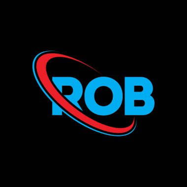 ROB logosu. Mektup. ROB harfli logo tasarımı. Çember ve büyük harfli monogram logosuyla birleştirilmiş ROB logosu. Teknoloji, iş ve emlak markası için ROB tipografisi.