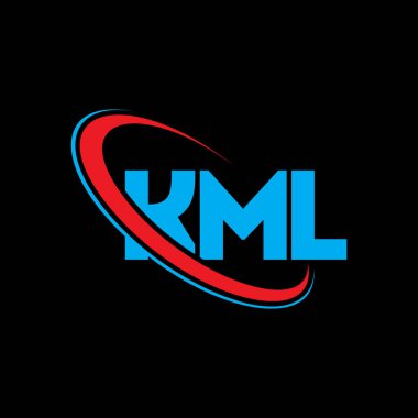 KML logosu. KML mektubu. KML harf logo tasarımı. Çember ve büyük harfli monogram logosuna bağlı baş harfler KML logosu. Teknoloji, iş ve emlak markası için KML tipografisi.