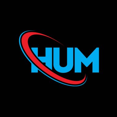 Hum logosu. HUM mektubu. HUM harf logosu tasarımı. Çember ve büyük harfli monogram logosuyla birleştirilmiş HUM logosu. Teknoloji, iş ve emlak markası için HUM tipografisi.
