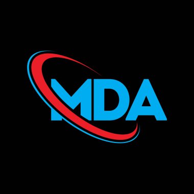 MDA logosu. MDA mektubu. MDA mektup logosu tasarımı. Çember ve büyük harfli monogram logosuna bağlı baş harfler. Teknoloji, iş ve emlak markası için MDA tipografisi.