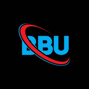 BBU logosu. B.B.U mektubu. BBU harf logosu tasarımı. Çember ve büyük harfli monogram logosuyla birleştirilmiş BBU logosu. Teknoloji, iş ve emlak markası için BBU tipografisi.