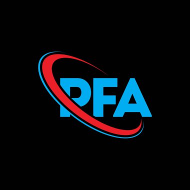 PFA logosu. PFA mektubu. PFA harf logosu tasarımı. Çember ve büyük harfli monogram logosuna bağlı PFA logosu. Teknoloji, iş ve emlak markası için PFA tipografisi.