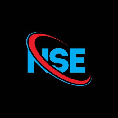 NSE logosu. NSE mektubu. NSE mektup logosu tasarımı. Çember ve büyük harfli monogram logosuna bağlı baş harfler NSE logosu. Teknoloji, iş ve emlak markası için NSE tipografisi.