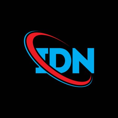 IDN logosu. IDN mektubu. IDN harf logosu tasarımı. Daire ve büyük harfli monogram logosuna bağlı IDN logosu. Teknoloji, iş ve emlak markası için IDN tipografisi.