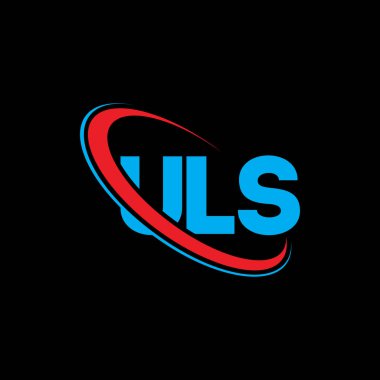 ULAS logosu. ULS mektubu. ULS harf logosu tasarımı. Çember ve büyük harfli monogram logosuna bağlı ULS logosu. Teknoloji, iş ve emlak markası için ULS tipografisi.