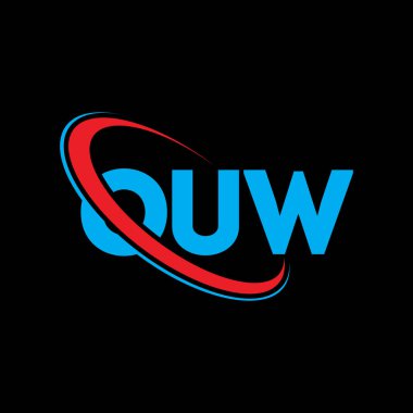 Logomuz var. Mektup. OUW harf logosu tasarımı. Yuvarlak ve büyük harfli monogram logosuna bağlı olan OUW logosu. Teknoloji, iş ve emlak markası için OUW tipografisi.