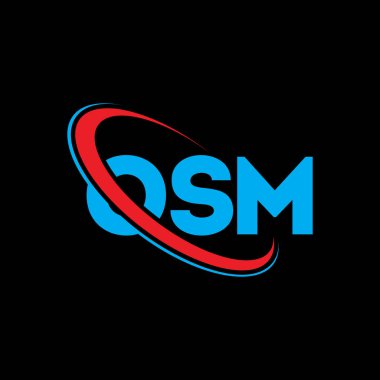 OSM logosu. OSM mektubu. OSM mektup logosu tasarımı. Çember ve büyük harfli monogram logosuna bağlı OSM logosu. Teknoloji, iş ve emlak markası için OSM tipografisi.