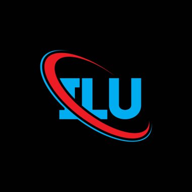 ILU logosu. ILU mektubu. ILU mektup logosu tasarımı. Çember ve büyük harfli monogram logosuyla birleştirilmiş ILU logosu. Teknoloji, iş ve emlak markası için ILU tipografisi.