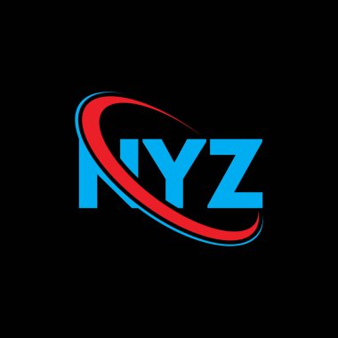 NYZ logosu. NYZ mektubu. NYZ mektup logosu tasarımı. Çember ve büyük harfli monogram logosuna bağlı baş harfler NYZ logosu. NYZ teknoloji, iş ve emlak markası tipografisi.