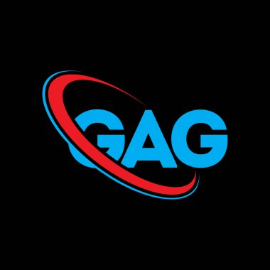 GAG logosu. GAG mektubu. GAG harfli logo tasarımı. Çember ve büyük harfli monogram logosuyla birleştirilmiş GAG logosu. Teknoloji, iş ve emlak markası için GAG tipografisi.