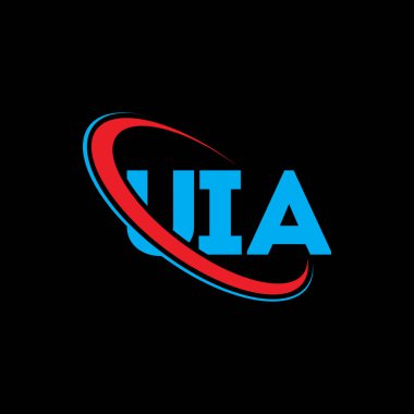 UIA logosu. UIA mektubu. UIA harf logosu tasarımı. Çember ve büyük harfli monogram logosuyla birleştirilmiş UIA logosu. Teknoloji, iş ve emlak markası için UIA tipografisi.