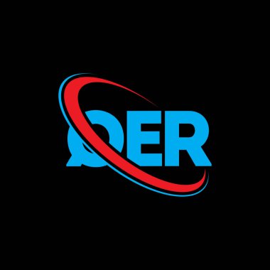 QER logosu. QER mektubu. QER harf logosu tasarımı. Daireye ve büyük harfli monogram logosuna bağlı QER logosu. Teknoloji, iş ve emlak markası için QER tipografisi.
