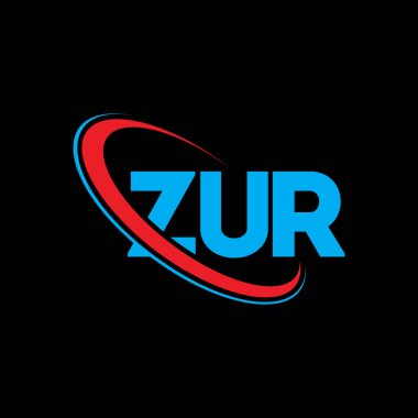 ZUR logosu. ZUR mektubu. ZUR harfli logo tasarımı. Çember ve büyük harfli monogram logosuna bağlı baş harfler ZUR logosu. Teknoloji, iş ve emlak markası için ZUR tipografisi.