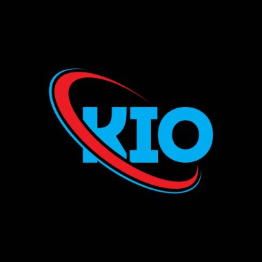 KIO logosu. KIO mektubu. KIO harf logosu tasarımı. Çember ve büyük harfli monogram logosuna bağlı baş harfler KIO logosu. Teknoloji, iş ve emlak markası için KIO tipografisi.