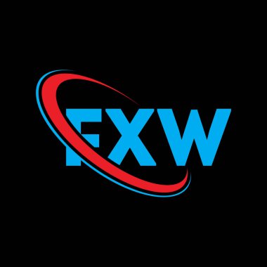FXW logosu. FXW mektubu. FXW harf logosu tasarımı. Çember ve büyük harfli monogram logosuna bağlı FXW logosu. Teknoloji, iş ve emlak markası için FXW tipografisi.
