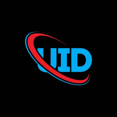 UID logosu. UID mektubu. UID mektup logosu tasarımı. Çember ve büyük harfli monogram logosuna bağlı ilk UID logosu. Teknoloji, iş ve emlak markası için UID tipografisi.