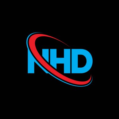 NHD logosu. NHD harfi. NHD harf logosu tasarımı. Çember ve büyük harfli monogram logosuna bağlı NHD logosu. Teknoloji, iş ve emlak markası için NHD tipografisi.