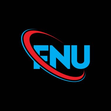 FNU logosu. FNU mektubu. FNU mektup logosu tasarımı. Çember ve büyük harfli monogram logosuna bağlı FNU logosu. Teknoloji, iş ve emlak markası için FNU tipografisi.
