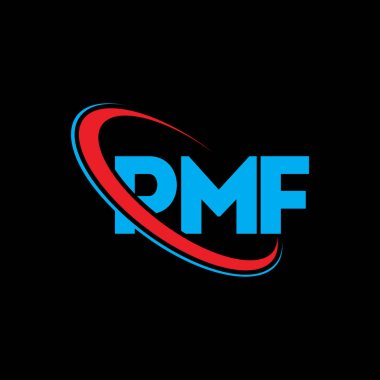 PMF logosu. PMF mektubu. PMF mektup logosu tasarımı. Çember ve büyük harfli monogram logosuyla PMF logosunun baş harfleri. Teknoloji, iş ve emlak markası için PMF tipografisi.