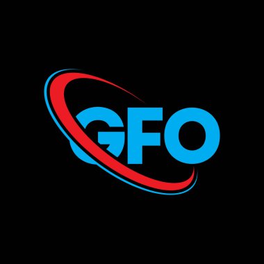 GFO logosu. GFO mektubu. GFO harfi logo tasarımı. Çember ve büyük harfli monogram logosuna bağlı GFO logosu. Teknoloji, iş ve emlak markası için GFO tipografisi.