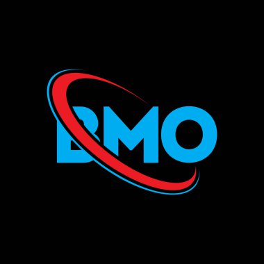 BMO logosu. BMO harfi. BMO harf logosu tasarımı. Çember ve büyük harfli monogram logosuna bağlı BMO logosu. Teknoloji, iş ve emlak markası için BMO tipografisi.