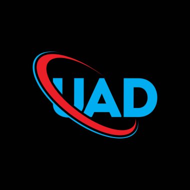 UAD logosu. UAD mektubu. UAD harfi logo tasarımı. Çember ve büyük harfli monogram logosuna bağlı UAD logosu. Teknoloji, iş ve emlak markası için UAD tipografisi.