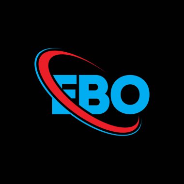 EBO logosu. EBO mektubu. EBO harf logosu tasarımı. Çember ve büyük harfli monogram logosuyla birleştirilmiş EBO logosu. Teknoloji, iş ve emlak markası için EBO tipografisi.